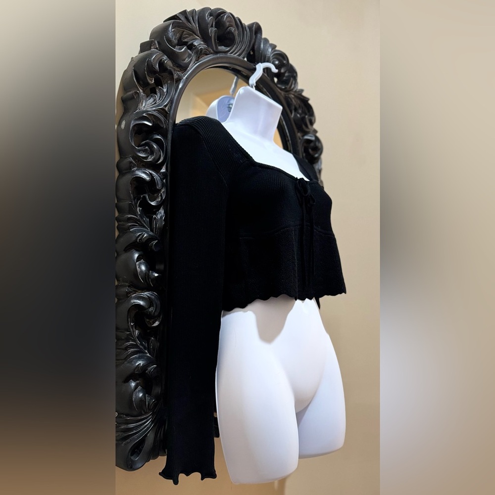 Aster Black Cropped Square Neck Drawstring Sweater - image 4